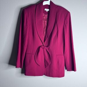Bebe Women's Tie-Front 100% Wool Blazer Jacket Deep Berry Sz 12